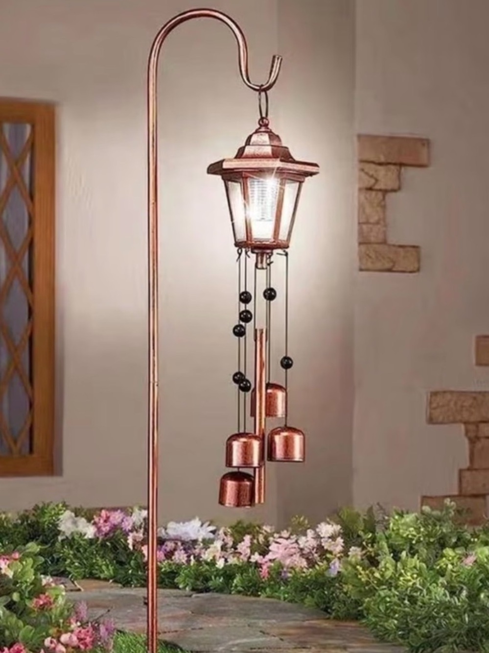 Outdoor Solar Powered Copper Wind Chime Lantern ⭐️🆕⭐️ In Box W/ Hook